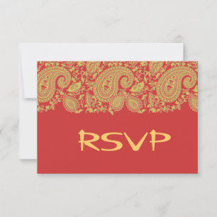 Rot und Goldindisches Damast UAWG RSVP Karte