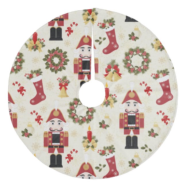 Rot und Goldnussknacker Fleece Weihnachtsbaumdecke (Vorderseite)