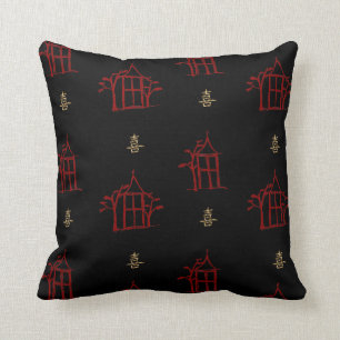 Rot und Goldpagodenchinoiserie-Wurfs-Kissen Kissen
