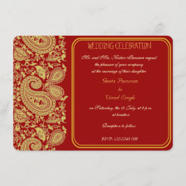 Rot und Goldpaisley Hindu Hochzeit Einladung