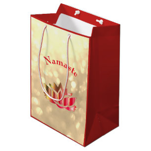 Rot- und Goldschein Namaste Lotos-Blume Mittlere Geschenktüte