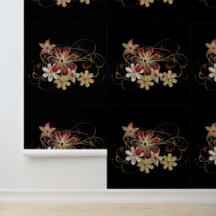 Rot- und Goldschmuck-Blume mit Farbschwarz Tapete