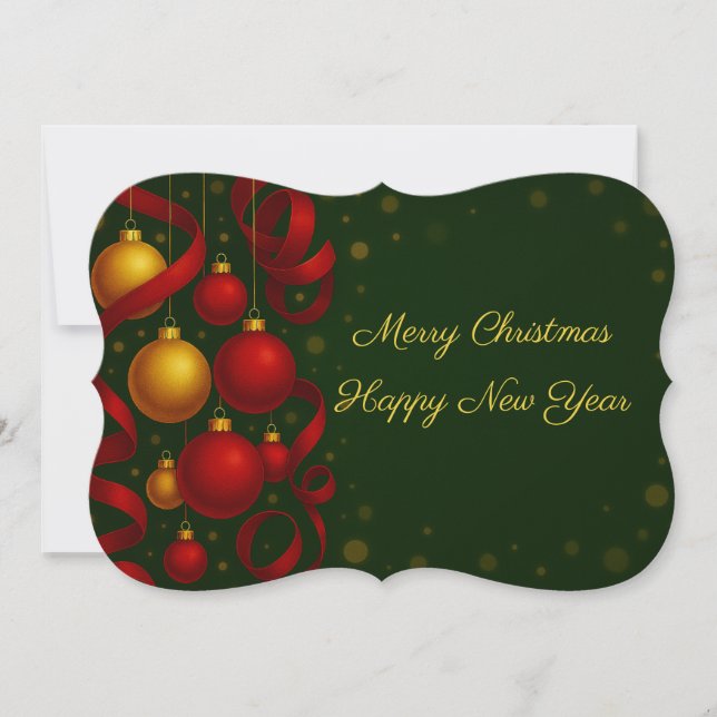 Rot- und Goldschmuck-Weihnachtskarte (Vorderseite)
