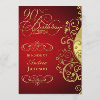 Rot und Goldstrudel-90. Geburtstags-Party Einladung