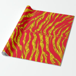 Rot und Goldtiger-Streifen-Tierdruck Geschenkpapier