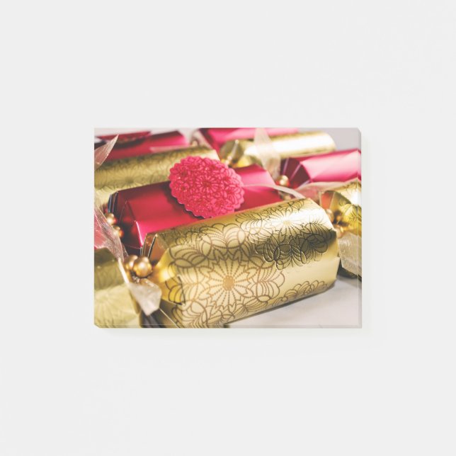 Rot und Goldweihnachtscracker Post-it Klebezettel (Vorderseite)