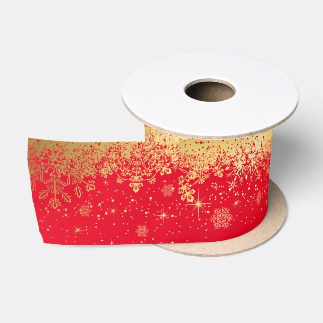 Rot und Goldweihnachtsschneeflocken Satinband (Spule)