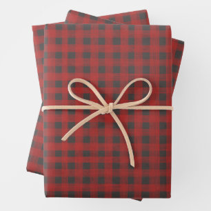Rot und Grau Buffalo Karo Geschenkpapier Set