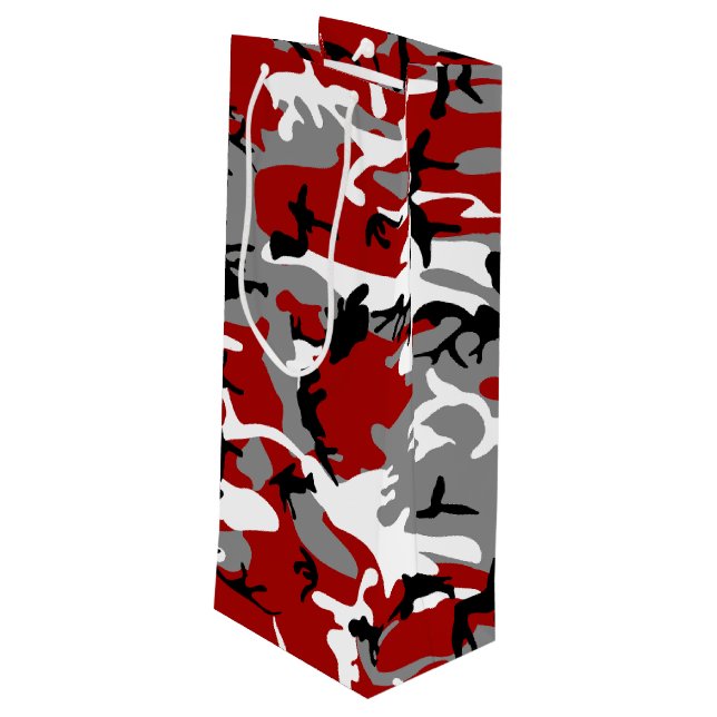 Rot und Grau Camouflage, Militär, Armee Geschenktüte Für Weinflaschen (Rückseite Schrägansicht)