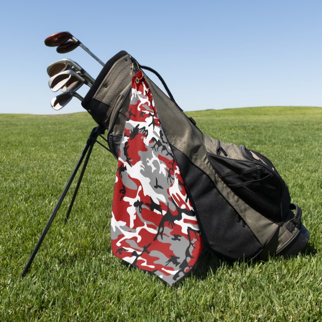 Rot und Grau Camouflage, Militär, Armee Golfhandtuch (Gras)