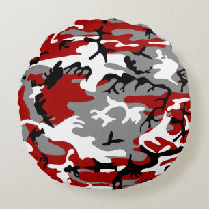 Rot und Grau Camouflage, Militär, Armee Rundes Kissen