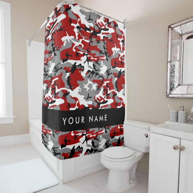 Rot und Gray Camouflage Ihr Name personalisieren Duschvorhang (Beispiel)