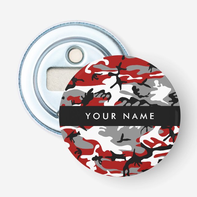Rot und Gray Camouflage Ihr Name personalisieren Flaschenöffner (Vorderseite)