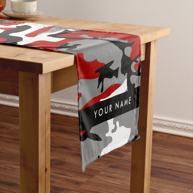 Rot und Gray Camouflage Ihr Name personalisieren Kurzer Tischläufer (Beispiel)