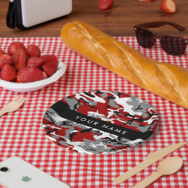 Rot und Gray Camouflage Ihr Name personalisieren Pappteller