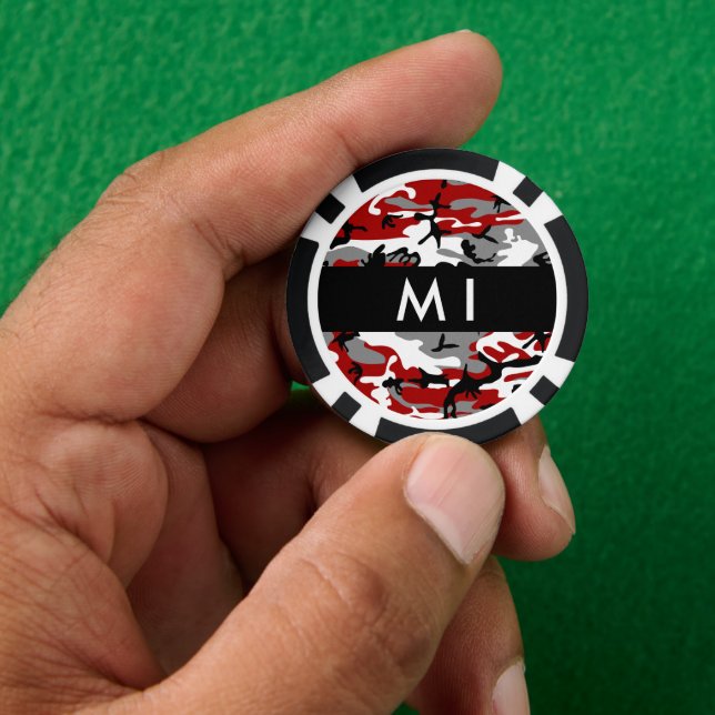 Rot und Gray Camouflage Ihr Name personalisieren Pokerchips (Hand)