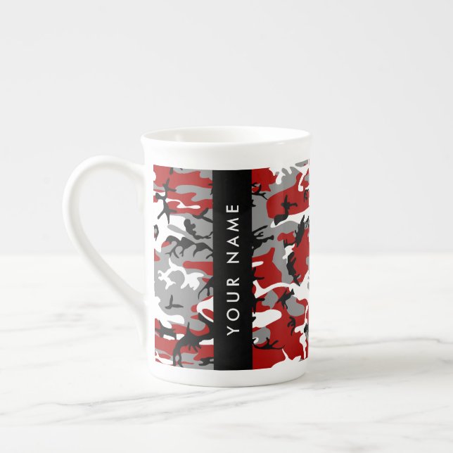 Rot und Gray Camouflage Ihr Name personalisieren Prozellantasse (Links)