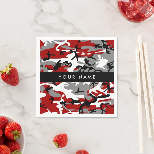Rot und Gray Camouflage Ihr Name personalisieren Serviette (Beispiel)