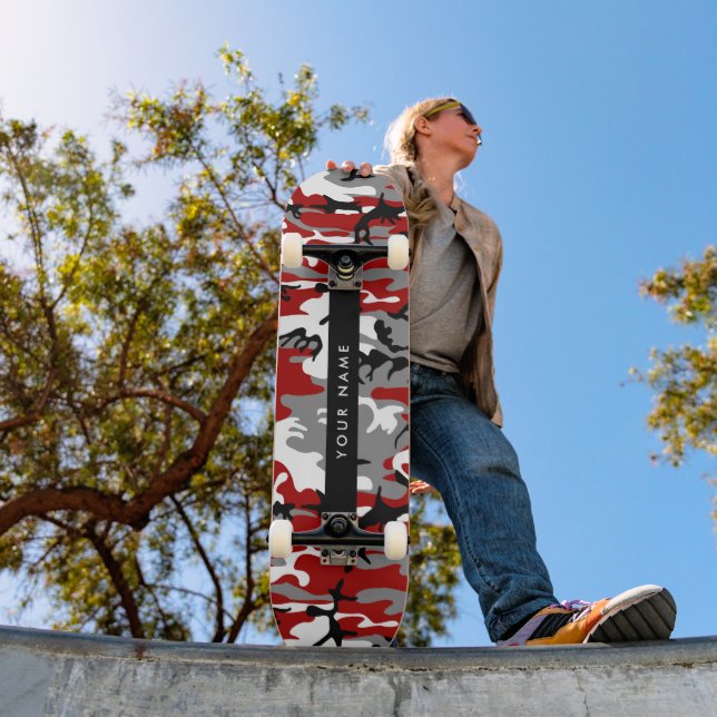 Rot und Gray Camouflage Ihr Name personalisieren Skateboard (Außenbereich 1)