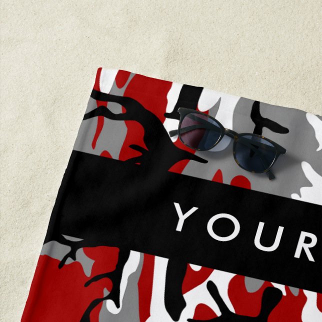 Rot und Gray Camouflage Ihr Name personalisieren Strandtuch (Beispiel)
