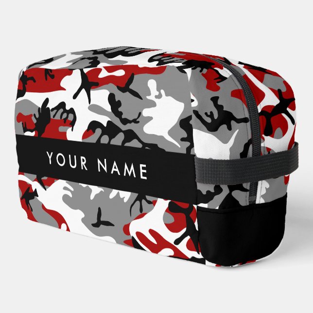Rot und Gray Camouflage Ihr Name personalisieren Waschbeutel (Linke Seite)