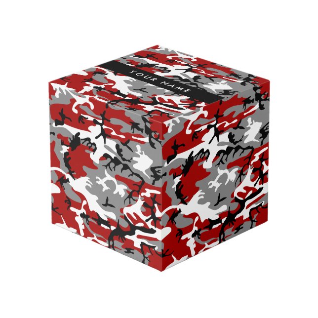 Rot und Gray Camouflage Ihr Name personalisieren Würfel (Vorderseite Schrägansicht)