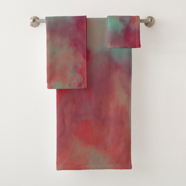 Rot und Grün Abstrakt Badhandtuch Set (Insitu)