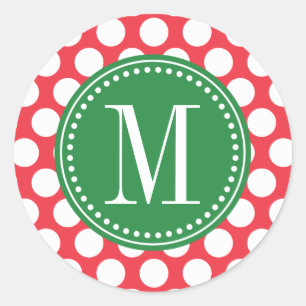 Rot und Grün   Big Polka Dots Mit Monogramm Runder Aufkleber