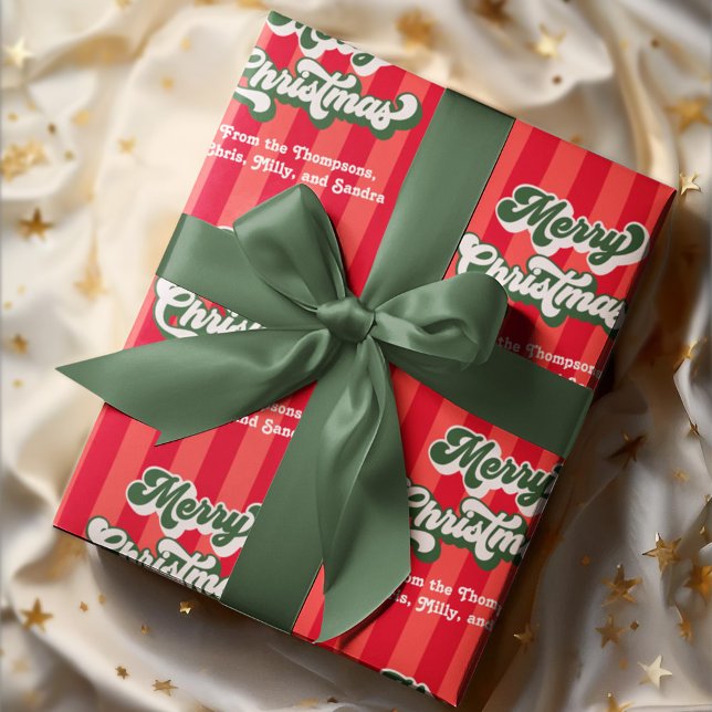 Rot und Grün frohe Weihnachten Retro Custom Geschenkpapier (Merry Christmas red and green retro style wrapping paper. )