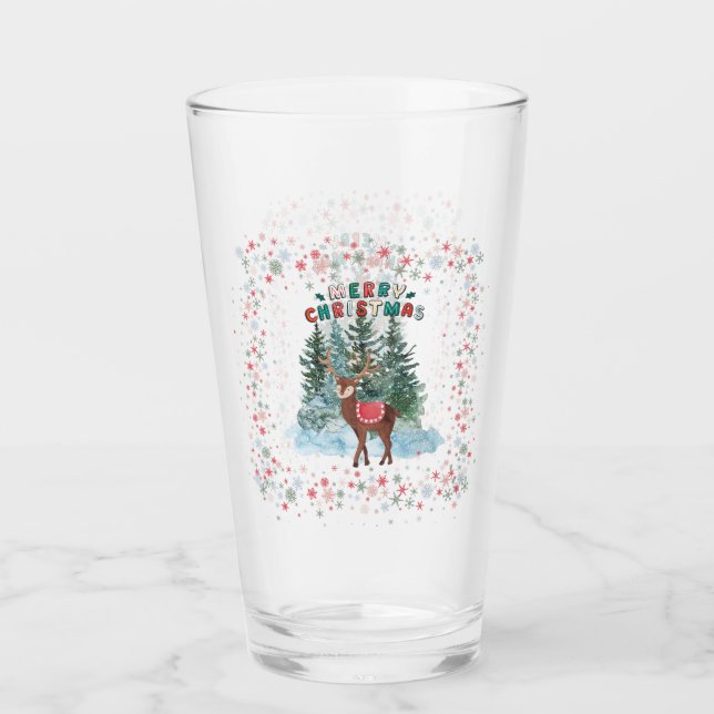 Rot und Grün frohe Weihnachtsbaum Glas (Vorderseite)