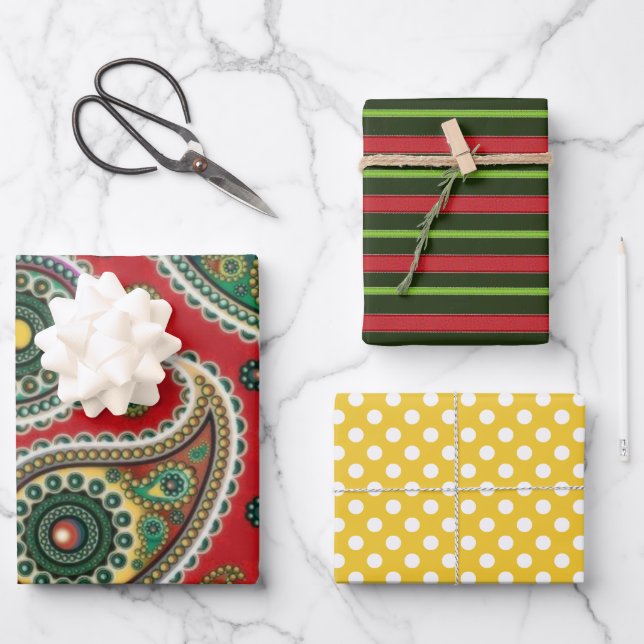 Rot und Grün Geschenkpapier Set (Vorderseite)