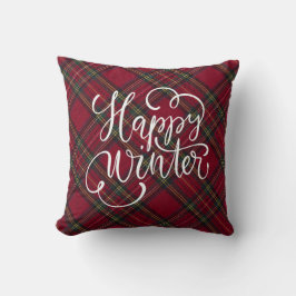 Rot und grün kariert Happy Winter Kissen