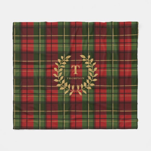 Rot und Grün kariert mit individuell monogrammiert Fleecedecke (Vorderseite (Horizontal))