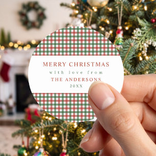 Rot und Grün kariert Weihnachten Runder Aufkleber