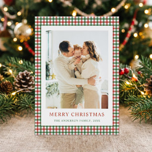 Rot und Grün kariertes Weihnachtsfoto Feiertagskarte