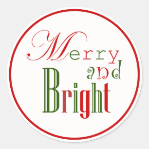 Rot und Grün "Merry and Bright" Weihnachtsaufklebe Runder Aufkleber