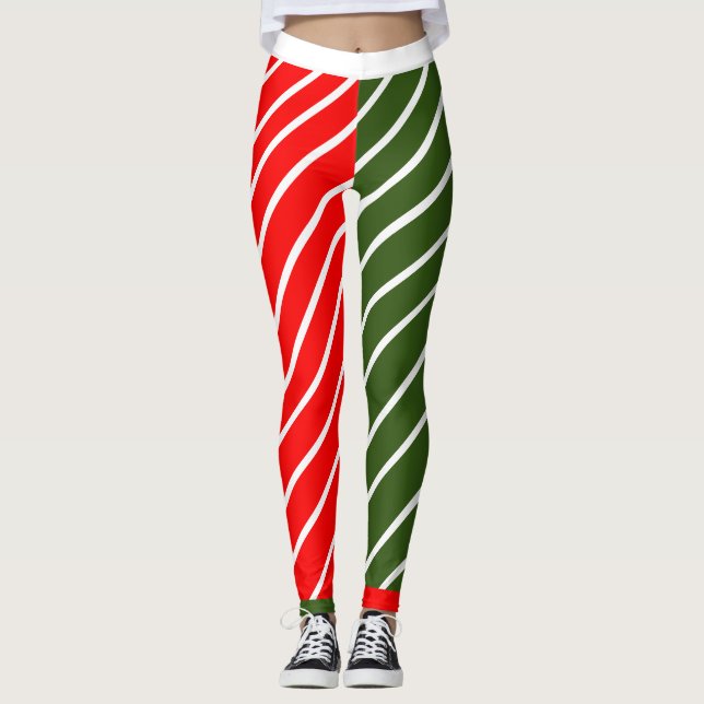 Rot und Grün mit Candy Cane gestreift Leggings (Vorderseite)
