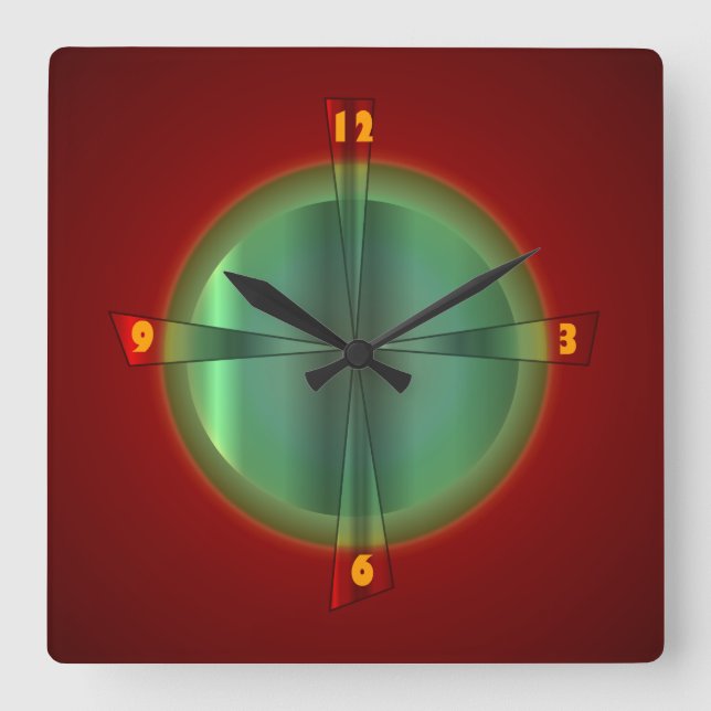 Rot und Grün mit Iluminozierendem Effekt >Wandleuc Quadratische Wanduhr (Vorderseite)