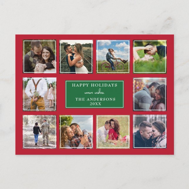 Rot und Grün Moderne 10 Fotocollage Weihnachten Postkarte (Vorderseite)