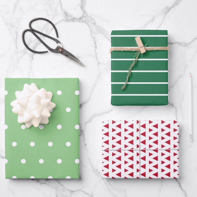 Rot und Grün Moderne Muster Weihnachten Geschenkpapier Set (Vorderseite)