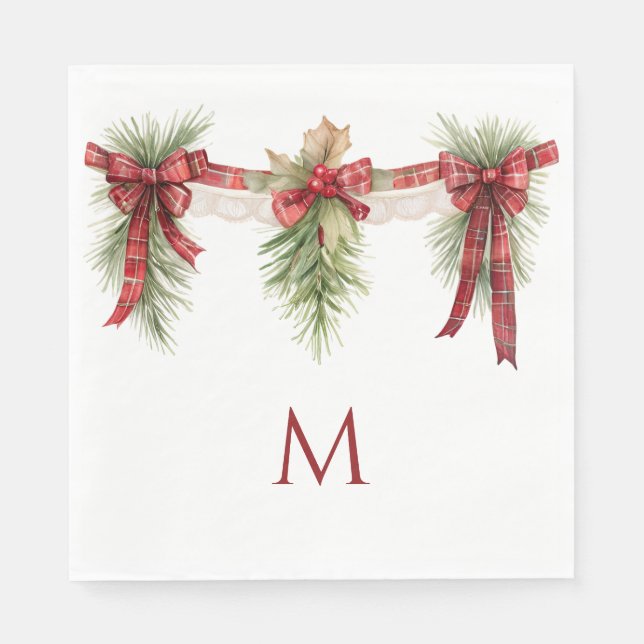 Rot und Grün Monogramm Weihnachten Serviette (Vorderseite)