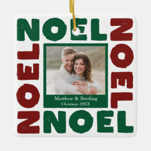 Rot und Grün Noel Zeitgenössisches Foto-Weihnachte Keramikornament