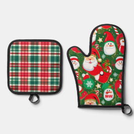 Rot und Grün Weihnachten Ofenhandschuh & Topflappen-Set