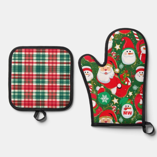 Rot und Grün Weihnachten Ofenhandschuh & Topflappen-Set (Vorderseite)