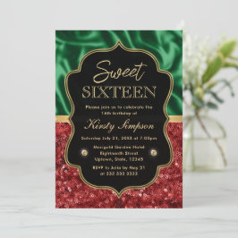 Rot und Grün Weihnachtsschimmer süß 16 Einladung