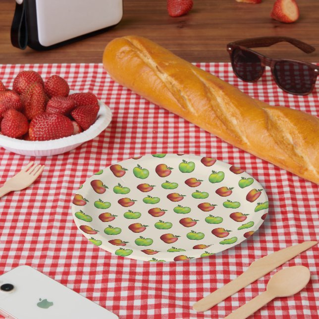 Rot und grüne Apfelfruchtmuster Pappteller (Picknick)