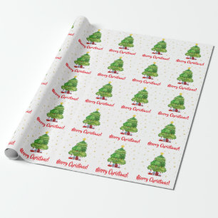 Rot- und grüne fröhliche Weihnachtsbaum-Verpackung Geschenkpapier