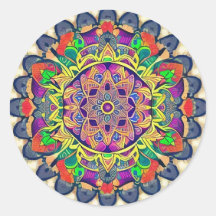 Rot und Grüntöne Mandala Classic Round Sticker