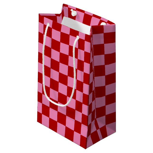 Rot und Heiß rosa überprüft Kleine Geschenktüte (Vorderseite Schrägansicht)