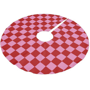 Rot und Heiß rosa überprüft Polyester Weihnachtsbaumdecke